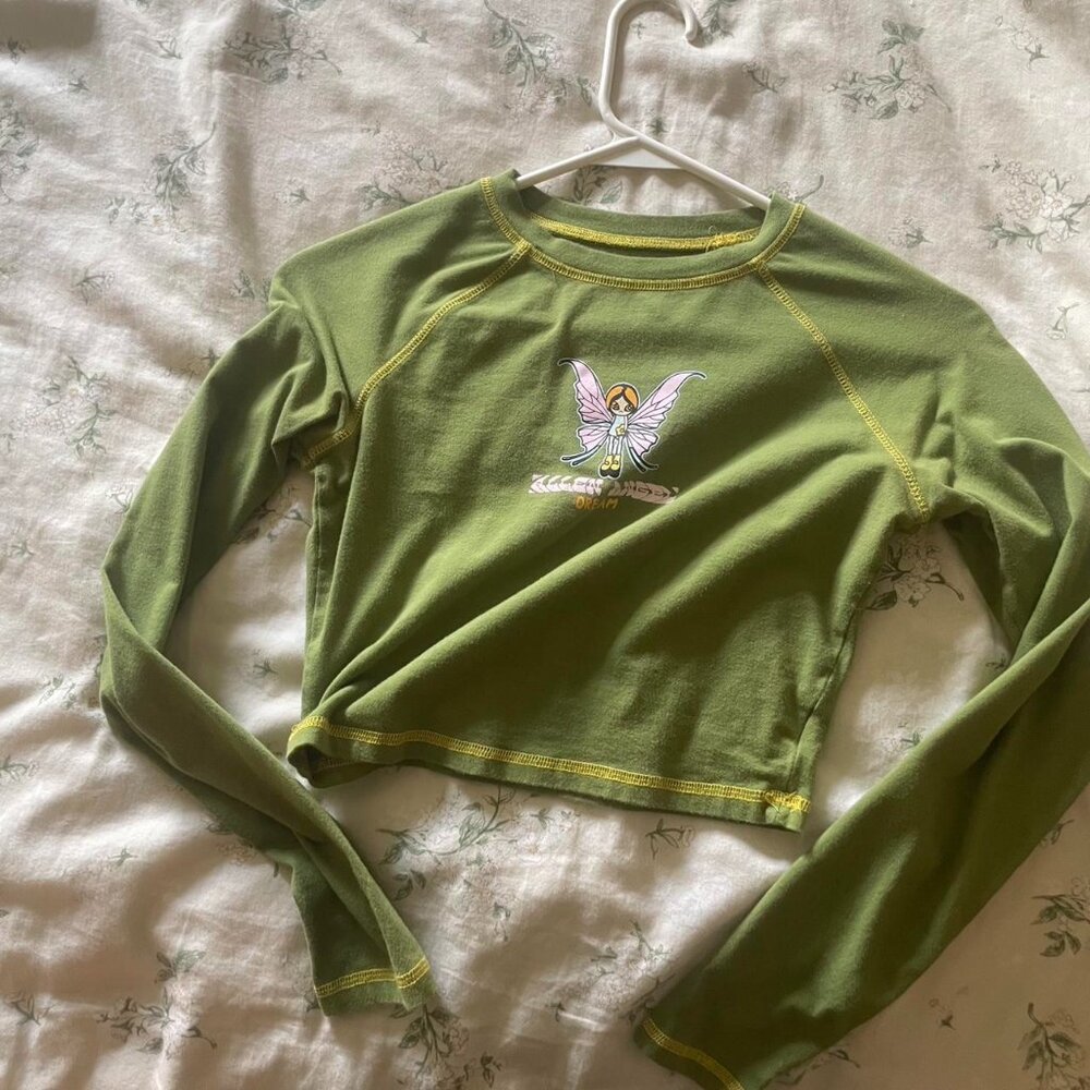 indie fairy green long sleeved crop top